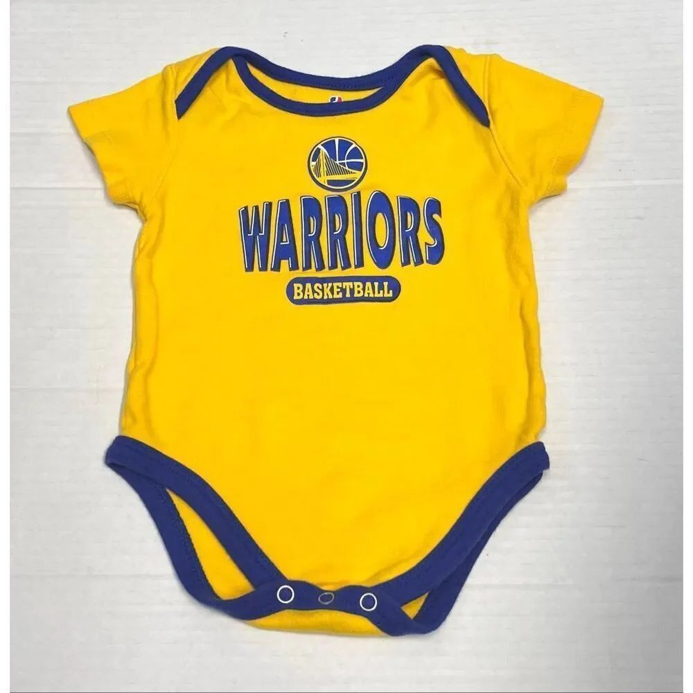 NBA Warriors Basketball Yellow With Blue Trim Bodysuit Boys Size 12 Months